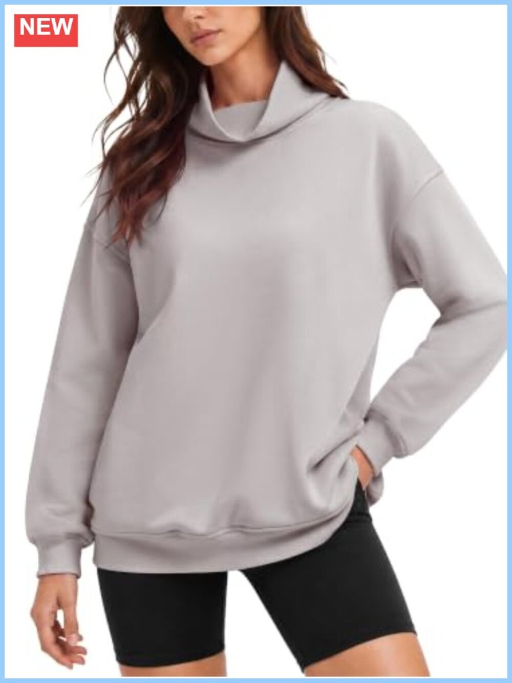Mock Neck Fleece Lined Oversized Pullover Sweatshirt Pockets